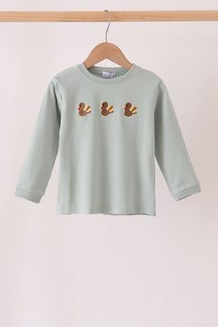 Green turkey embroidery top