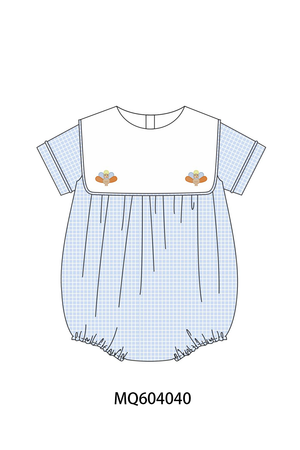 Blue turkey embroidery checkered bubble