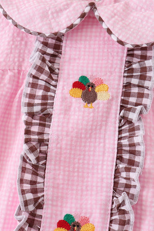 Pink turkey embroidery ruffle gingham bubble
