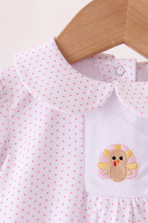 Pink dot turkey embroidery ruffle bubble