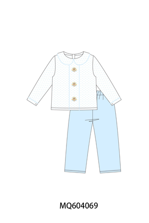 Blue turkey embroidery pants set