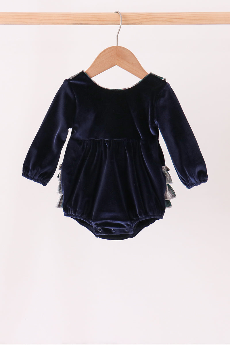 Navy plaid ruffle bubble