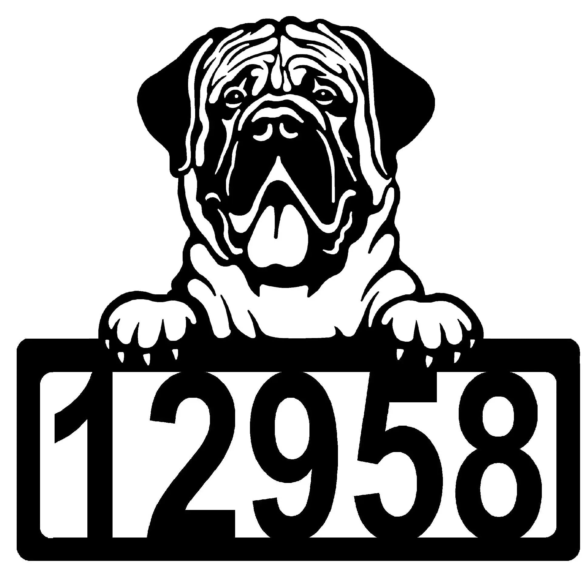 Mastiff Address Sign - Detailed Dog Design with Custom House Numbers