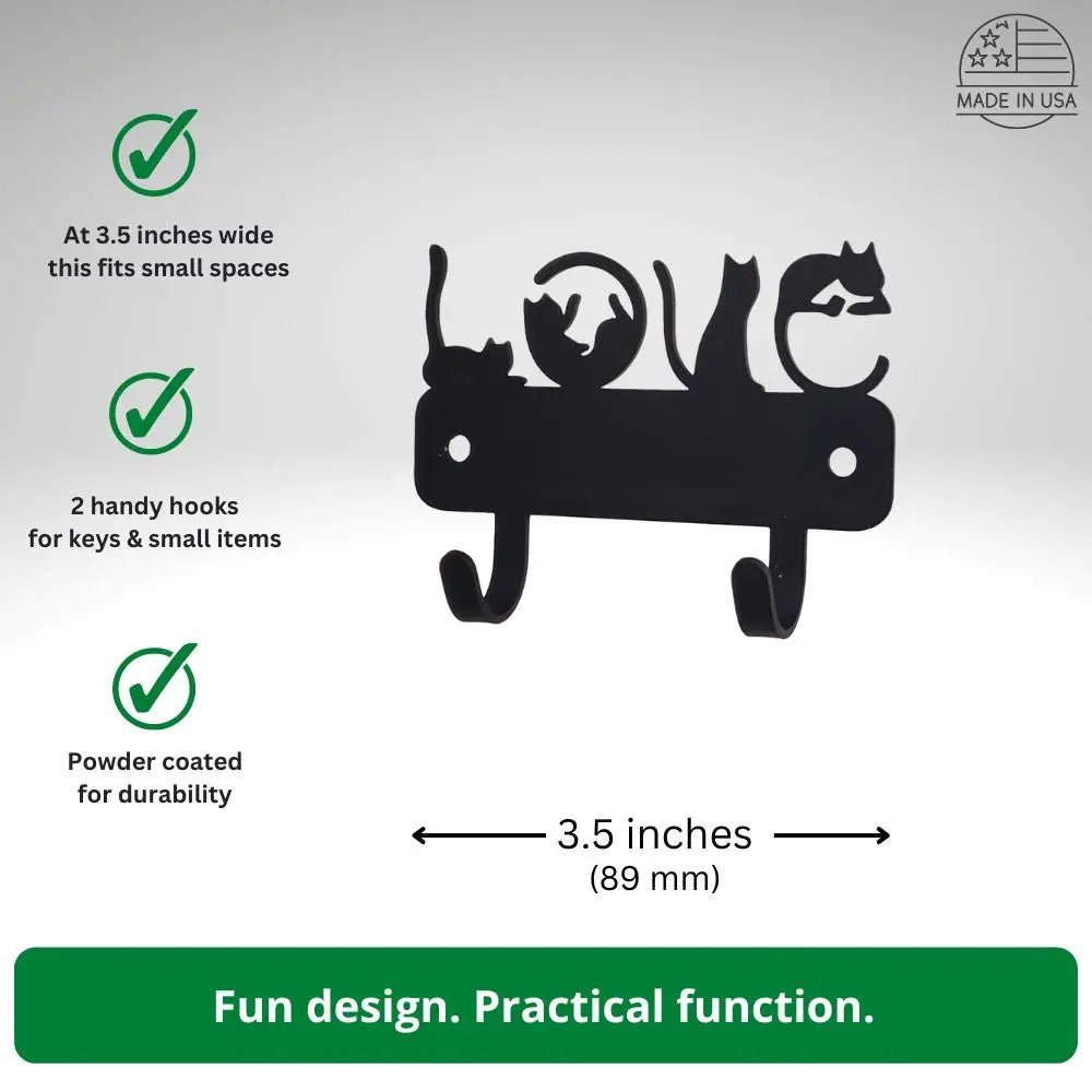 Love Cats Mini Key Rack with 2 Hooks