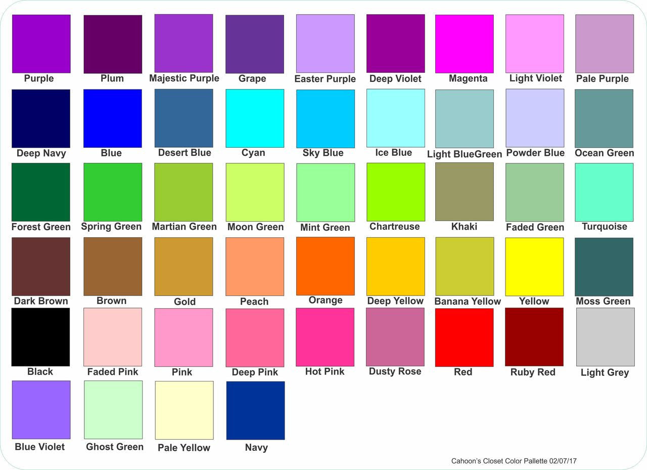 Colors Selection - Available printed in a number of colors (Remember colors will vary from what is shown on the screen due to differences in video settings.  If color is of importance please contact us to find out information about how to order color samples.)