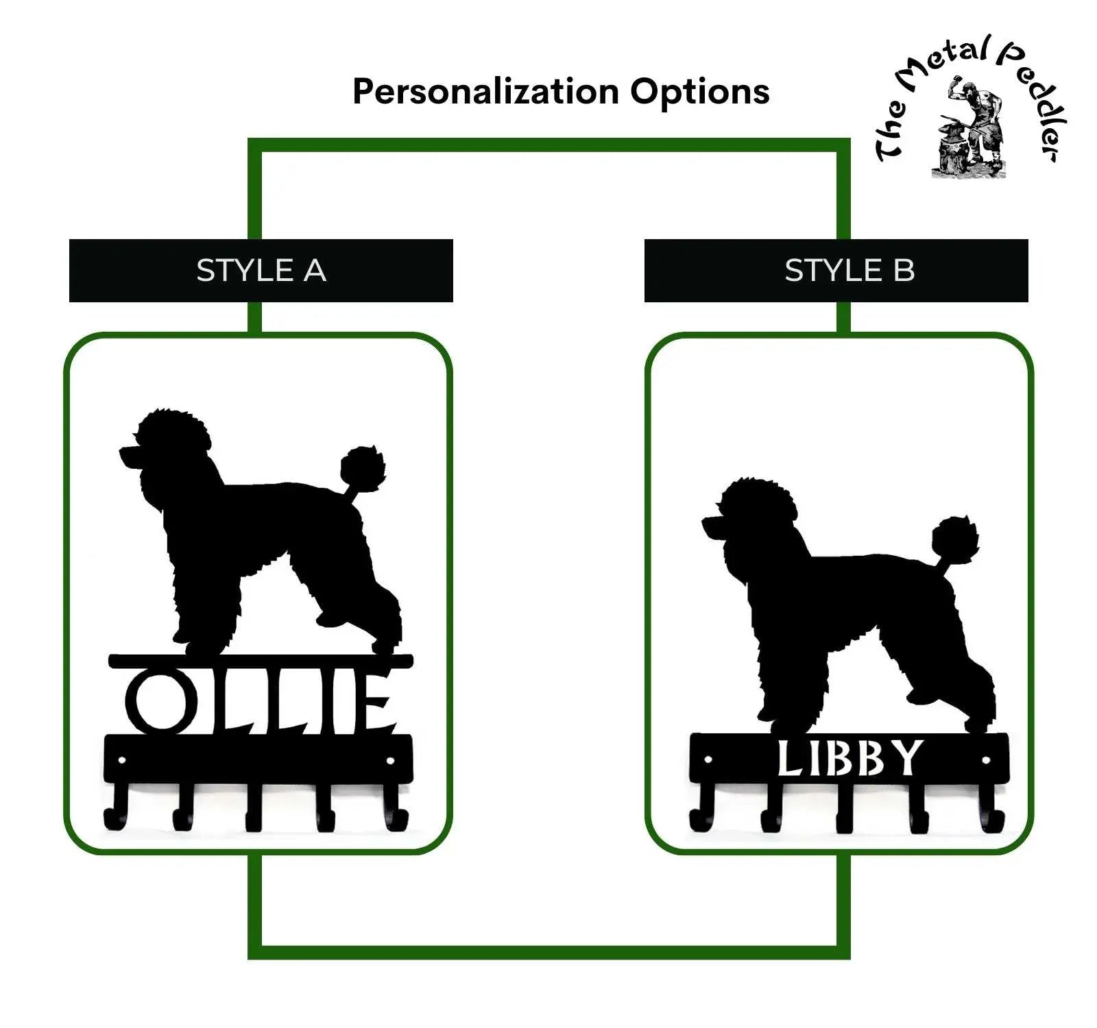 Poodle Dog Personalized Key and Leash Holder -  5 Hooks