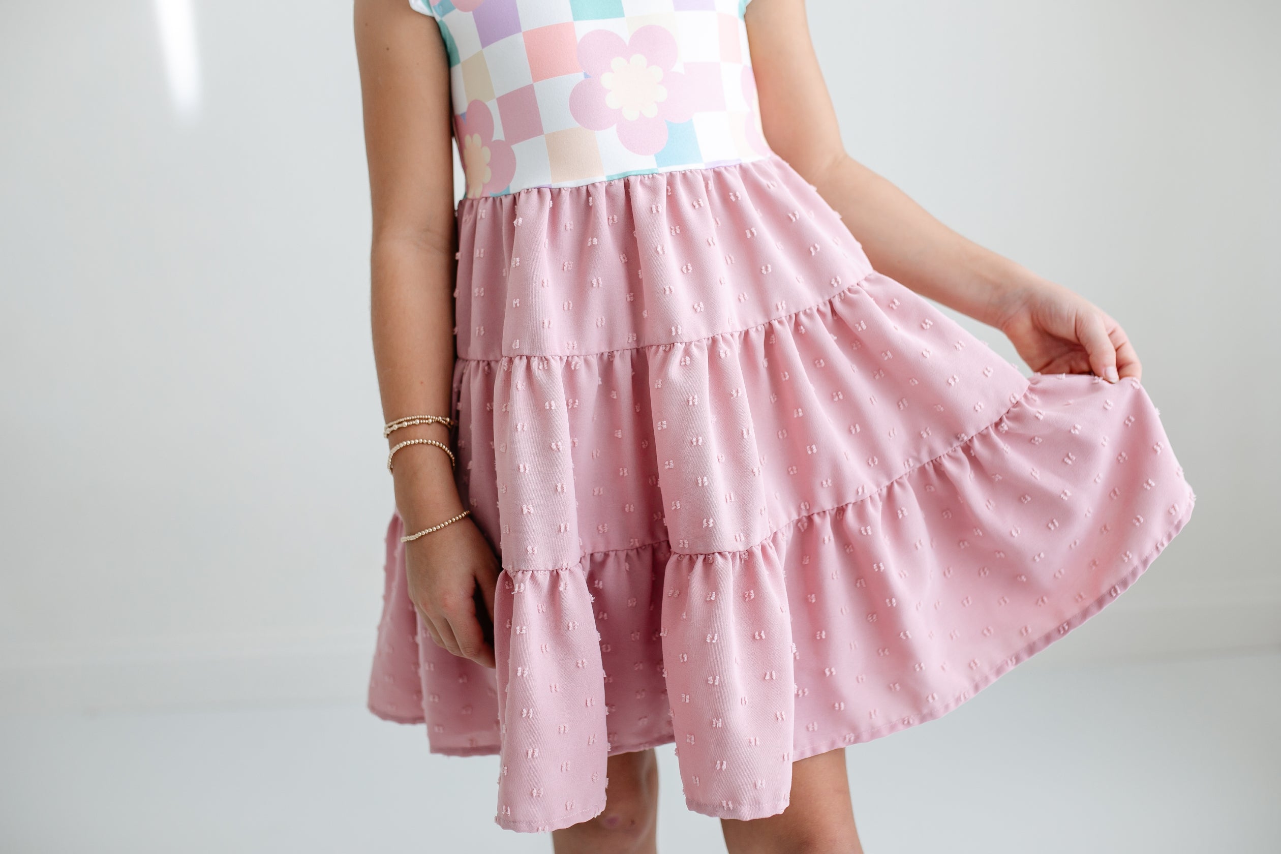 Ella Pink Check Swiss Dot Dress