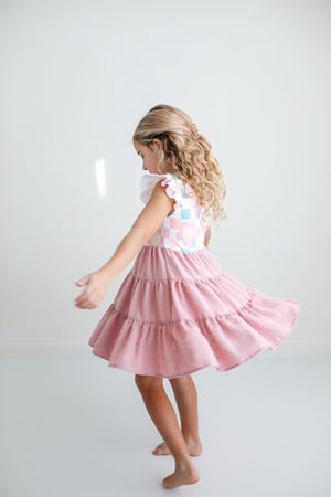 Ella Pink Check Swiss Dot Dress