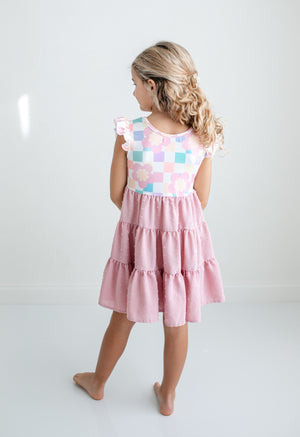 Ella Pink Check Swiss Dot Dress