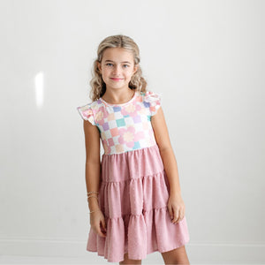 Ella Pink Check Swiss Dot Dress