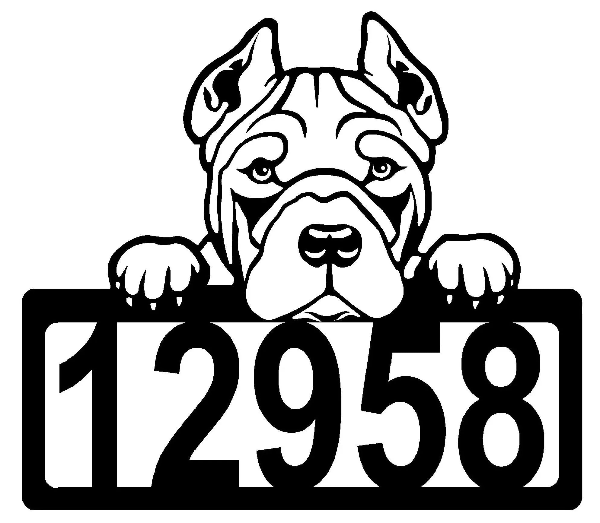 Pit Bull Terrier Address Sign - Detailed Dog Design with Custom House Numbers