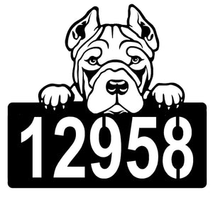 Pit Bull Terrier Address Sign - Detailed Dog Design with Custom House Numbers