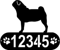 Pug Dog PAWS House Address Sign or Name Plaque