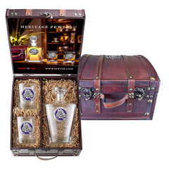 East Carolina University Royal Decanter and 2 Glasses with Chest Box