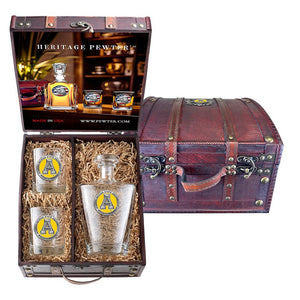 Appalachian State University Royal Decanter and 2 Glasses with Chest Box