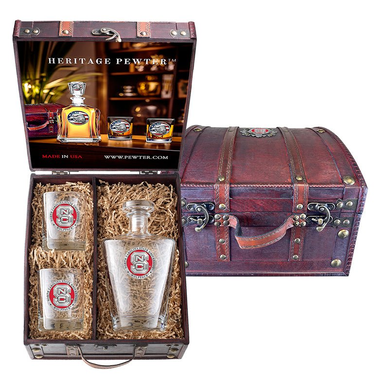 North Carolina State University Royal Decanter and 2 Glasses with Chest Box