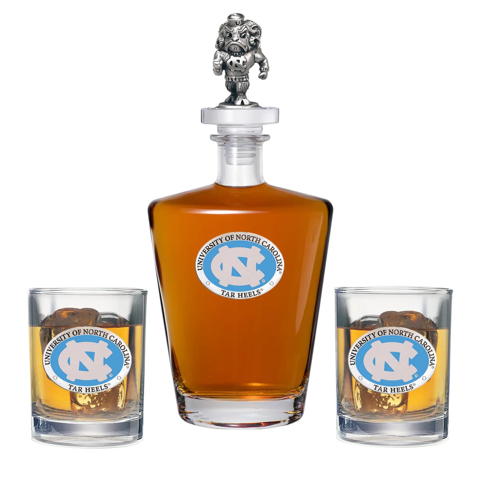 University of North Carolina Royal Decanter with 3D Top & 2 Glasses