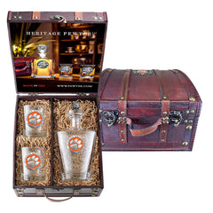 Clemson University Royal Decanter with 3D Top and 2 Glasses w/ Chest Box