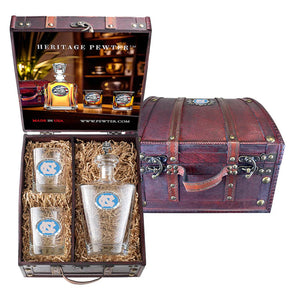 University of North Carolina Royal Decanter with 3D Top and 2 Glasses w/ Chest Box