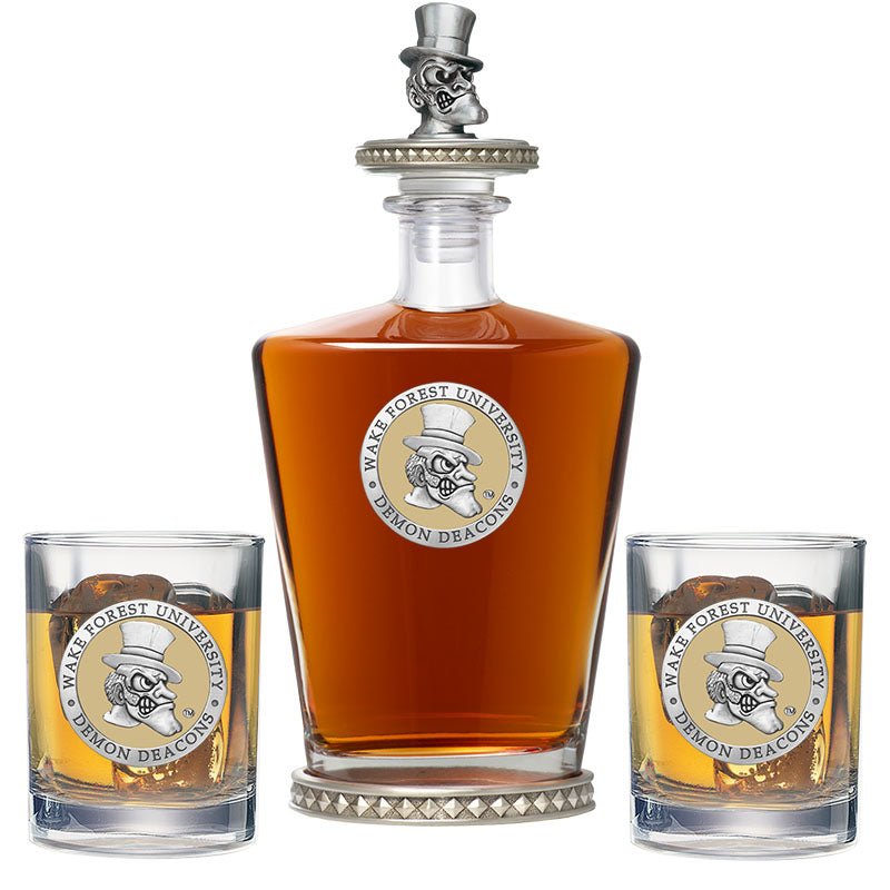 Wake Forest University Royal Decanter w/ 3D Top-Diamond Accents & 2 Glasses