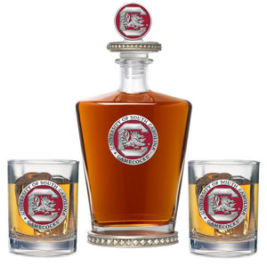 University of South Carolina Royal Decanter w/ 3D Top-Diamond Accents & 2 Glasses