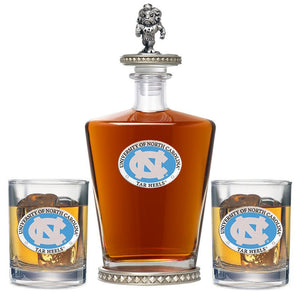 University of North Carolina Royal Decanter w/ 3D Top-Diamond Accents & 2 Glasses
