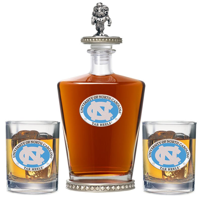 University of North Carolina Royal Decanter w/ 3D Top-Diamond Accents & 2 Glasses