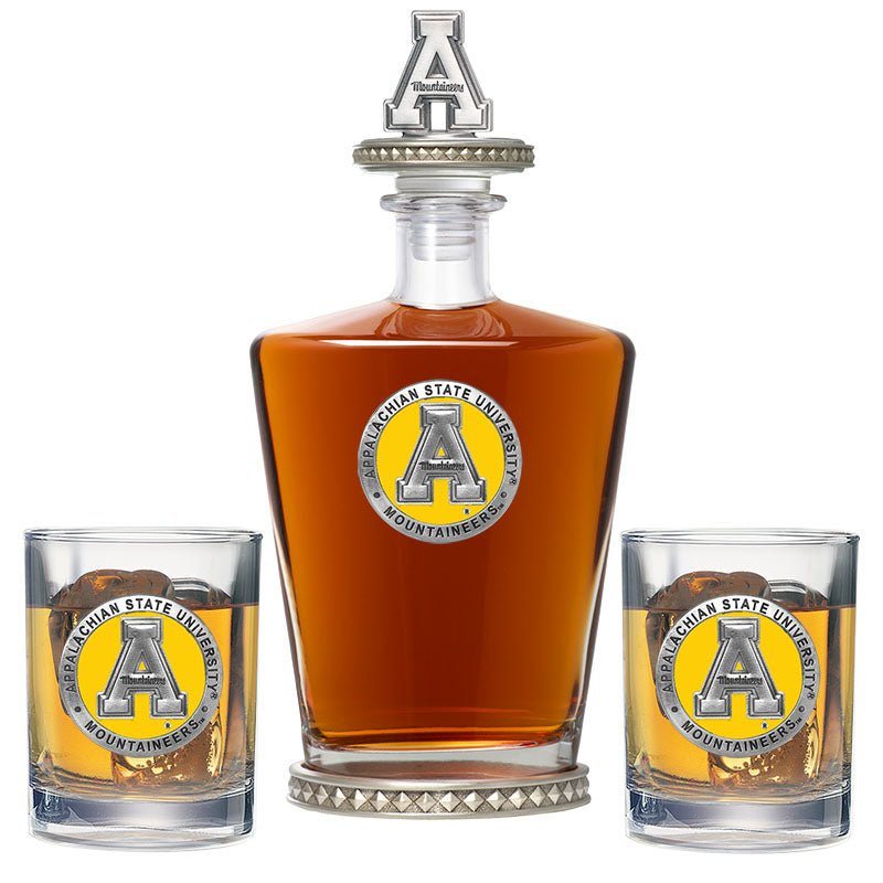 Appalachian State University Royal Decanter w/ 3D Top-Diamond Accents & 2 Glasses