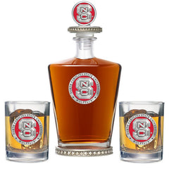 North Carolina State University Royal Decanter w/ 3D Top-Diamond Accents & 2 Glasses