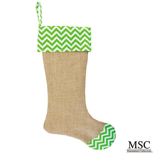 Retro Chevron Burlap Christmas Stocking - Lime (MSC-STRL/6928)