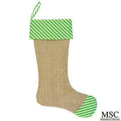 Stripe Burlap Christmas Stocking - Lime (STSL/6930)