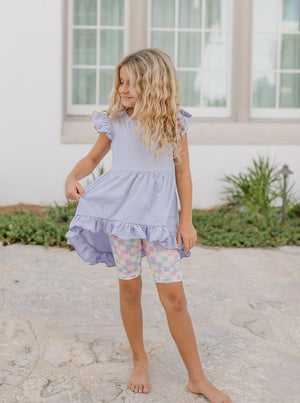 Periwinkle Check Hi-Lo Short Set