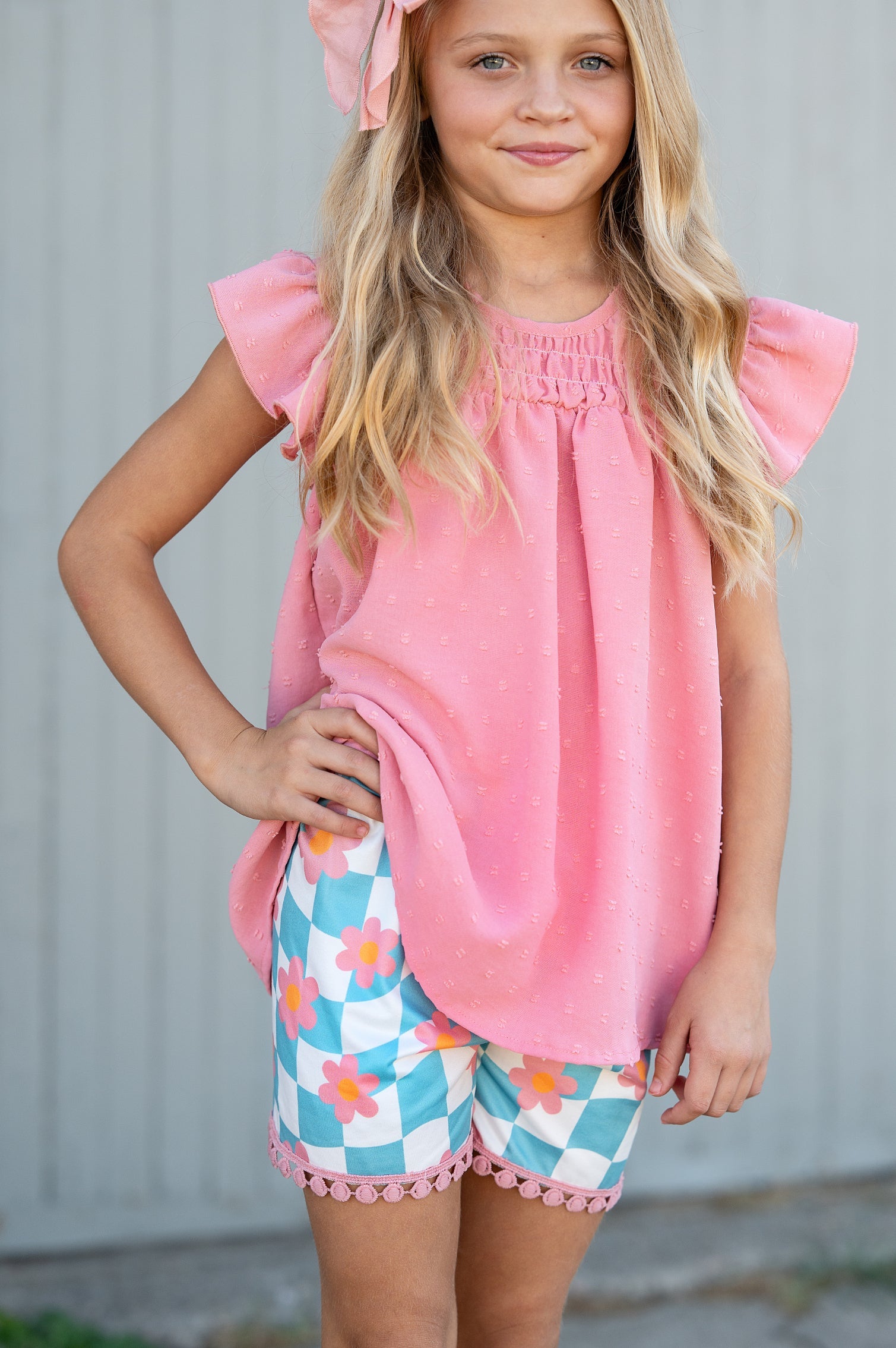 Teal Check Wave Short Set