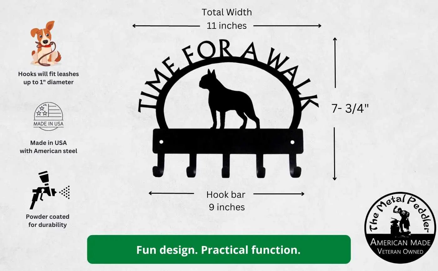 Boston Terrier TIME FOR A WALK Dog Key Rack & Leash Holder