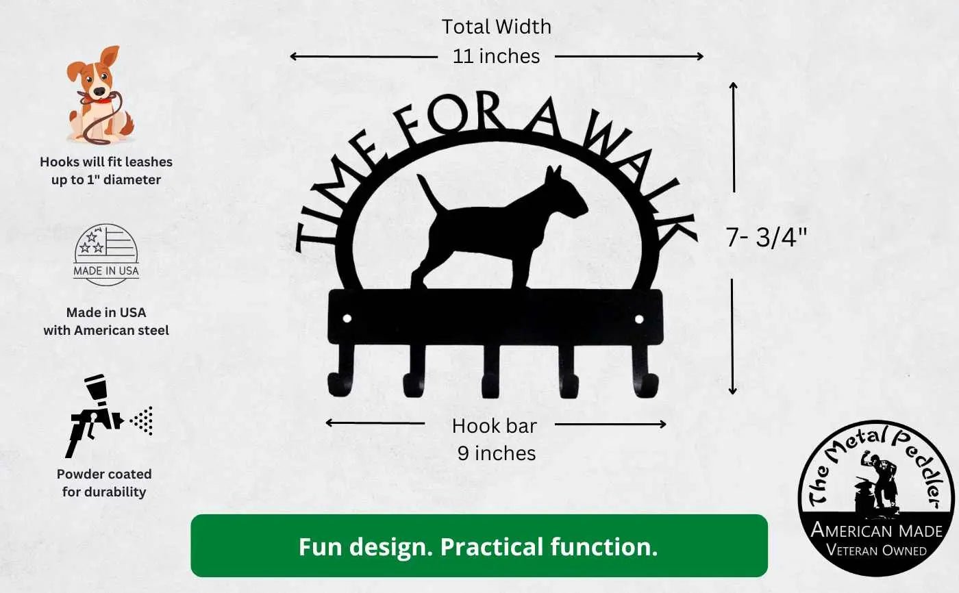 Bull terrier TIME FOR A WALK Dog Key Rack & Leash Holder