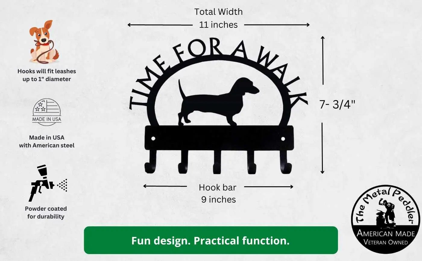 Dachshund TIME FOR A WALK Dog Key Rack & Leash Holder