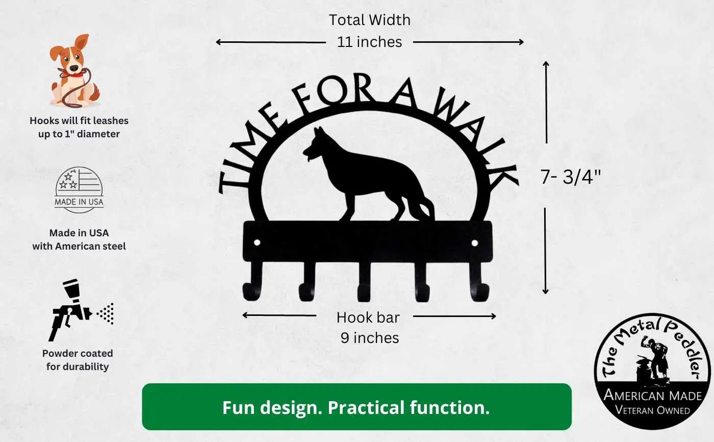 German Shepherd #1 TIME FOR A WALK Dog Key Rack & Leash Holder