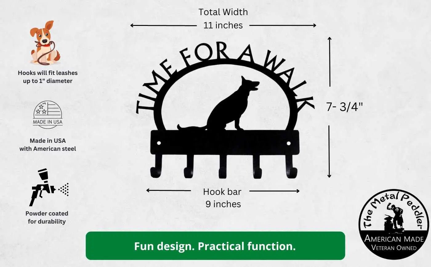 German Shepherd (Sitting) TIME FOR A WALK Dog Key Rack & Leash Holder