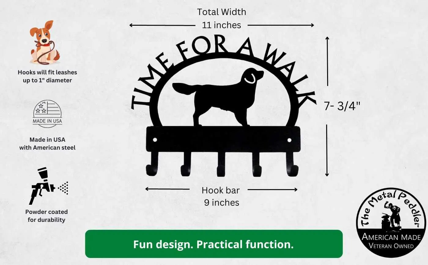 Golden Retriever TIME FOR A WALK Dog Key Rack & Leash Holder