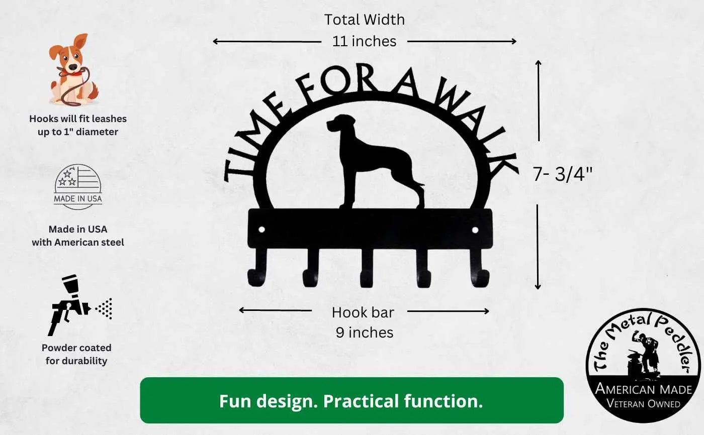 Great Dane TIME FOR A WALK Dog Key Rack & Leash Holder