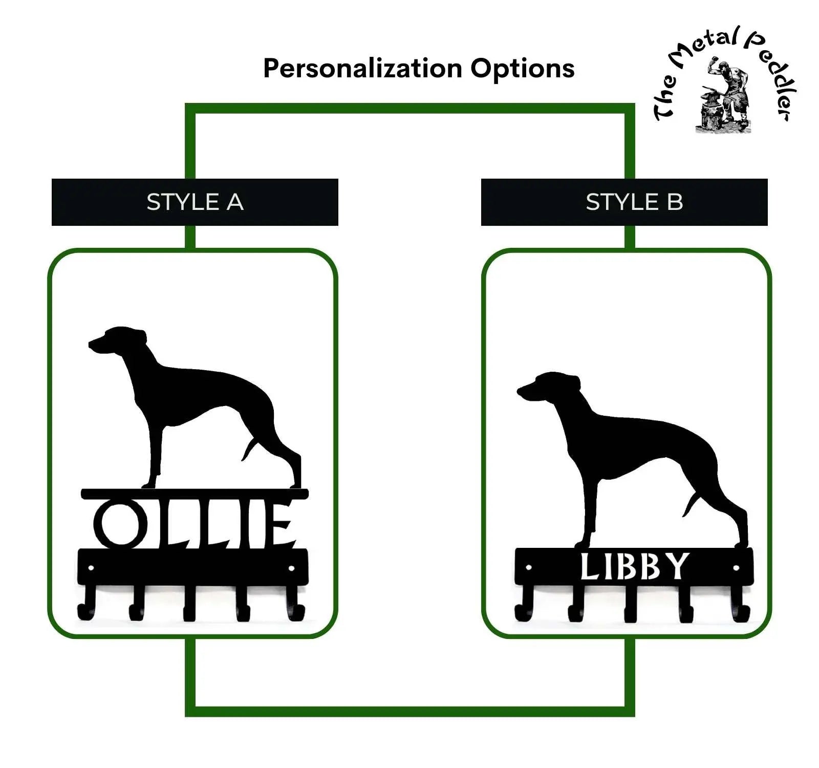 Whippet Personalized Key Hanger and Leash Holder -  5 Hooks