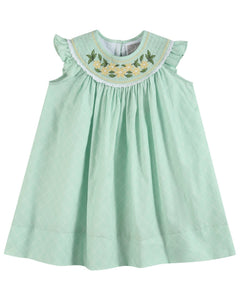 Aqua Daisy Smocked Bishop Dress