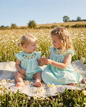 Aqua Daisy Smocked Bubble Romper