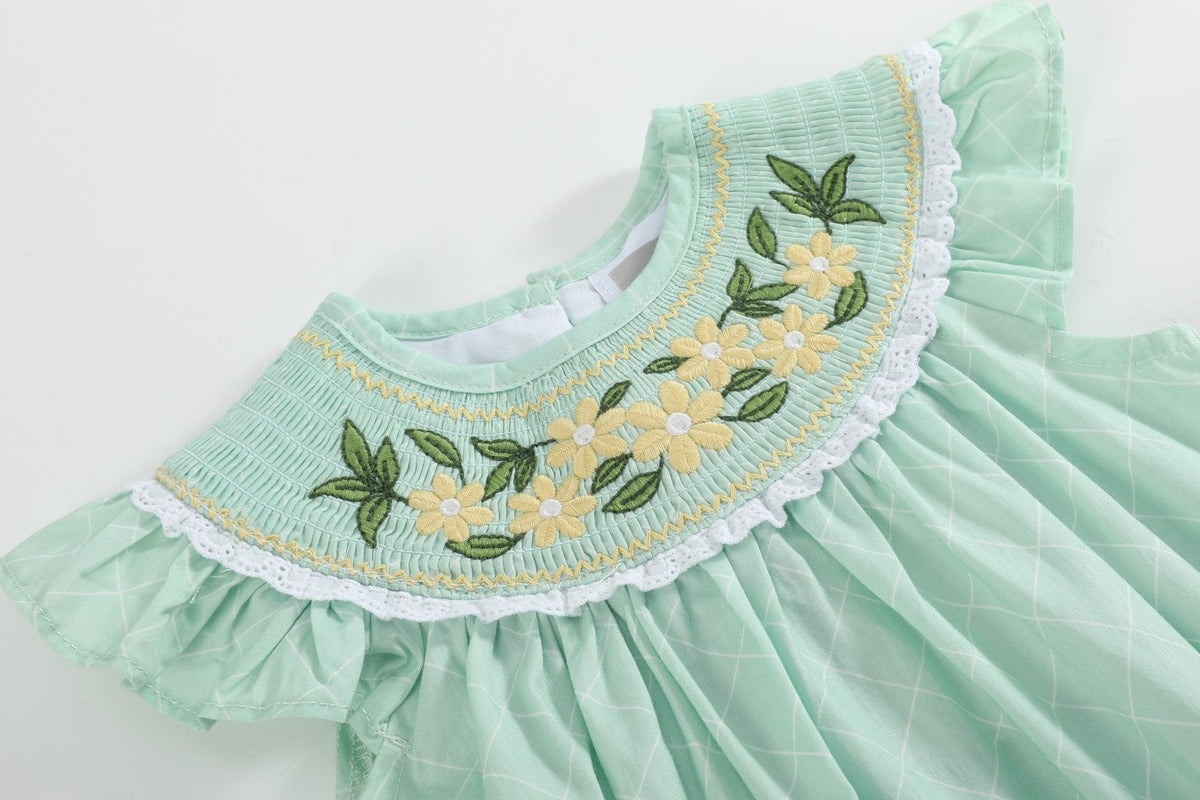 Aqua Daisy Smocked Bubble Romper