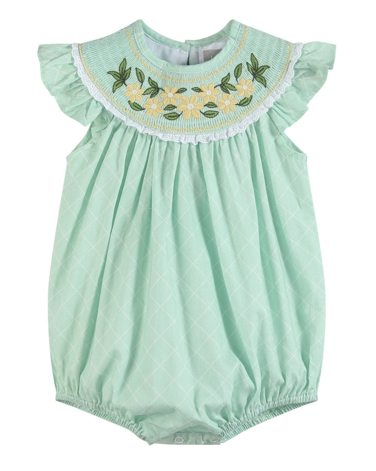 Aqua Daisy Smocked Bubble Romper
