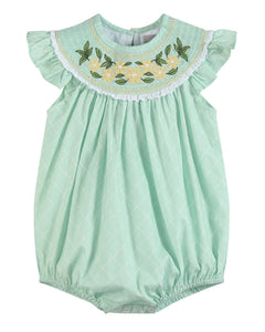 Aqua Daisy Smocked Bubble Romper