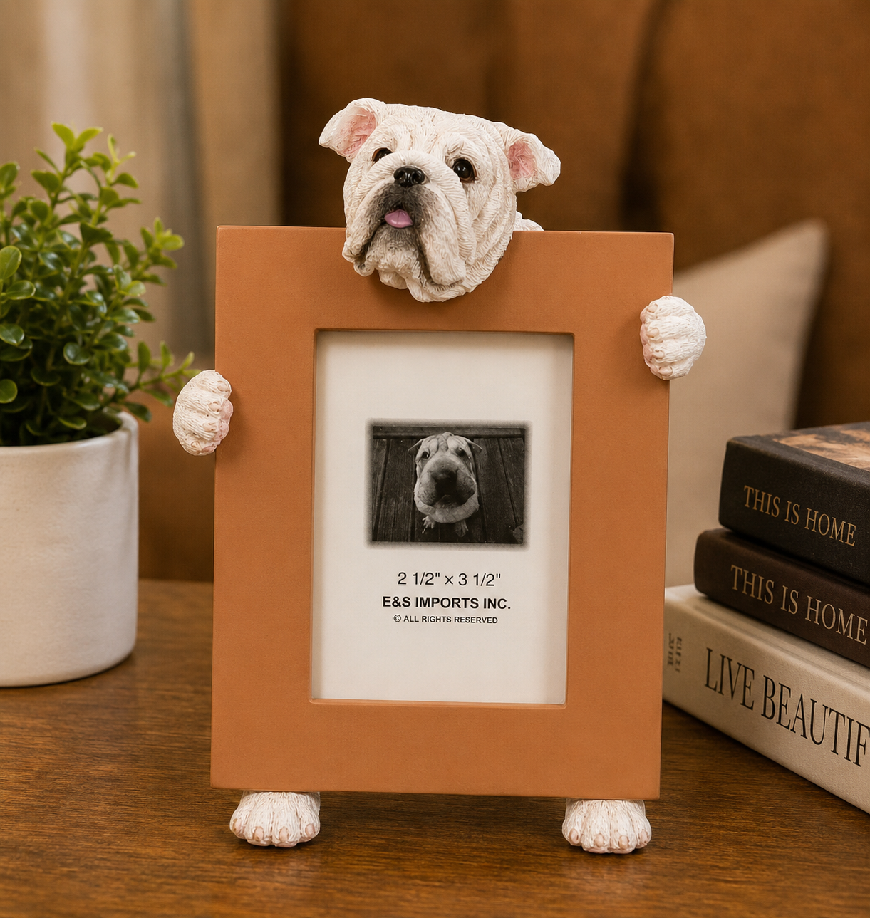Bulldog White (2 1/2x3 1/2) Small Photo Picture Ceramic Frame from E&S Imports