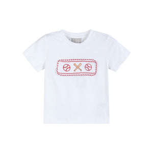 Baseball Smocked Shirt and Red Gingham Shorts Set