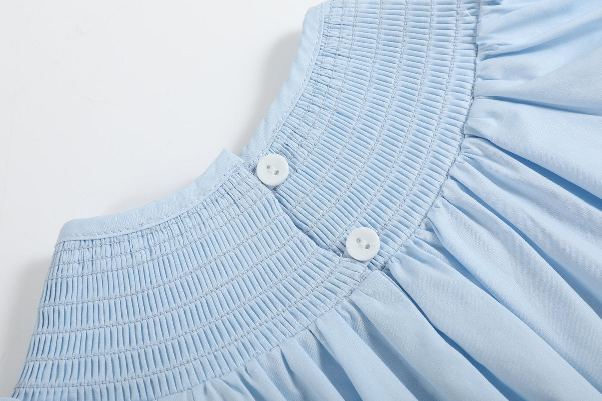 Blue and Pink Bow Smocked Bubble Romper