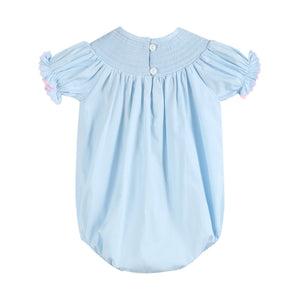 Blue and Pink Bow Smocked Bubble Romper